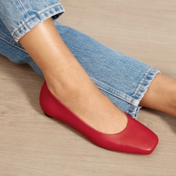 Everlane 90’s Square Toe Flat in Scarlet Red Leather Size 6.5 - Picture 2 of 6
